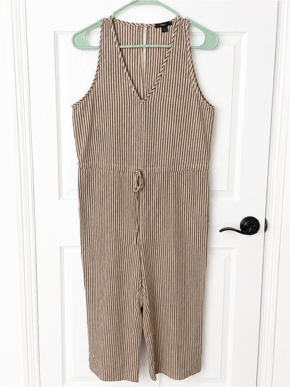 DREW Anthropologie Tan Pinstriped Sleeveless Jumpsuit Small